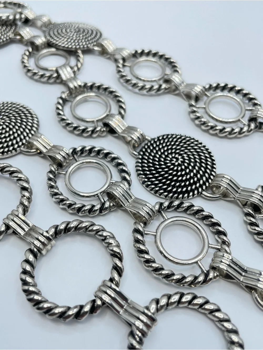 Silver Tone Metal Chain Link Belt 44” Boho Statement Cable Disc Toggle